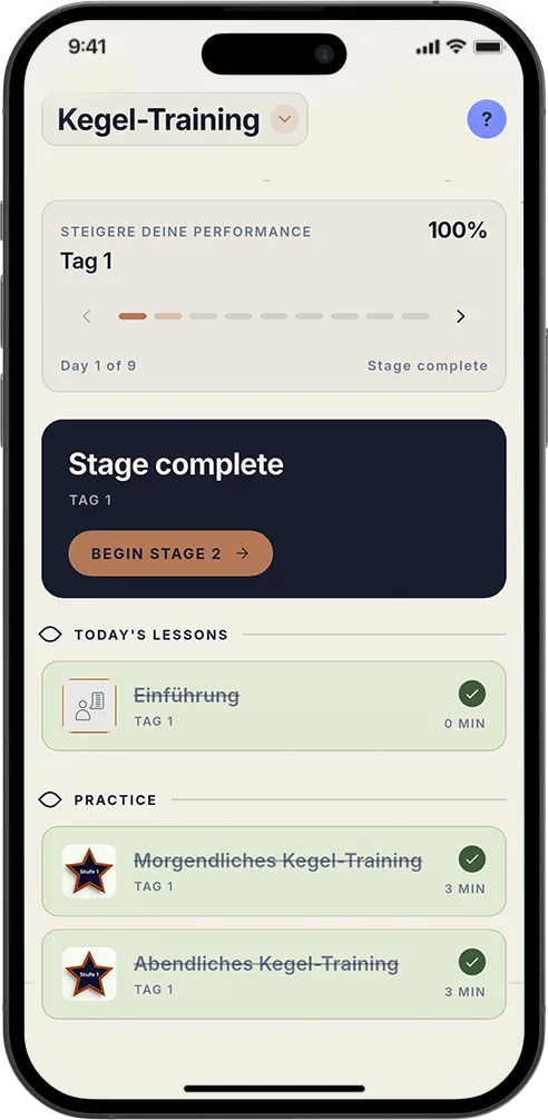 PrimeMan App-Bildschirm mit Tagesplan